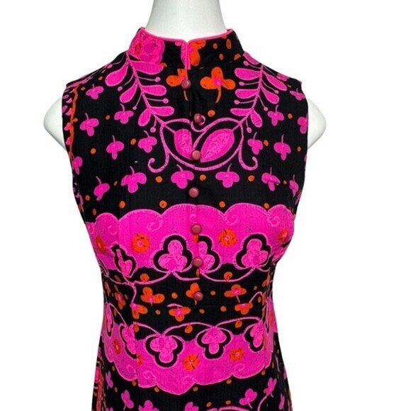 Miss Hawaii Kamehameha Maxi Dress 10 Mandarin Collar Tribal Print Vintage 60s - Picture 5 of 9